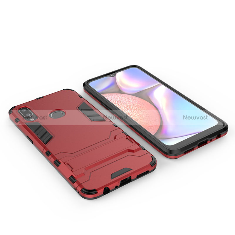 Silicone Matte Finish and Plastic Back Cover Case with Stand for Samsung Galaxy A10s Red