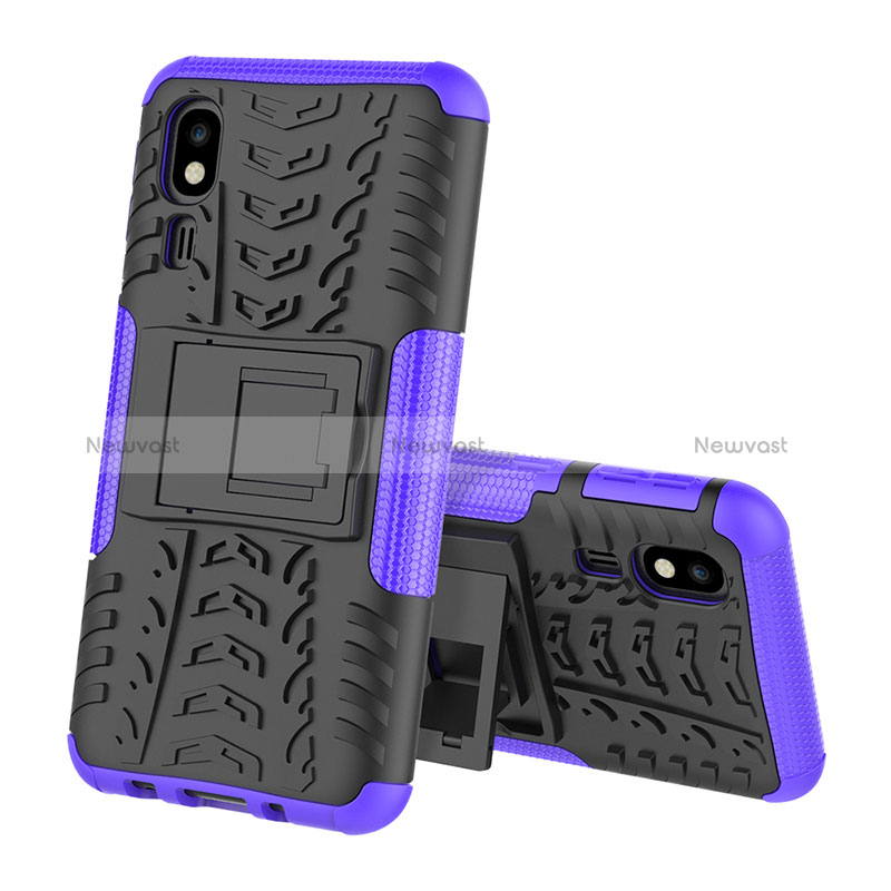 Silicone Matte Finish and Plastic Back Cover Case with Stand for Samsung Galaxy A2 Core A260F A260G Purple