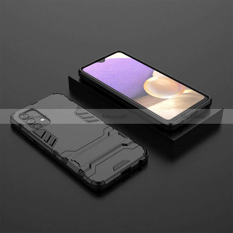 Silicone Matte Finish and Plastic Back Cover Case with Stand for Samsung Galaxy A32 4G Black