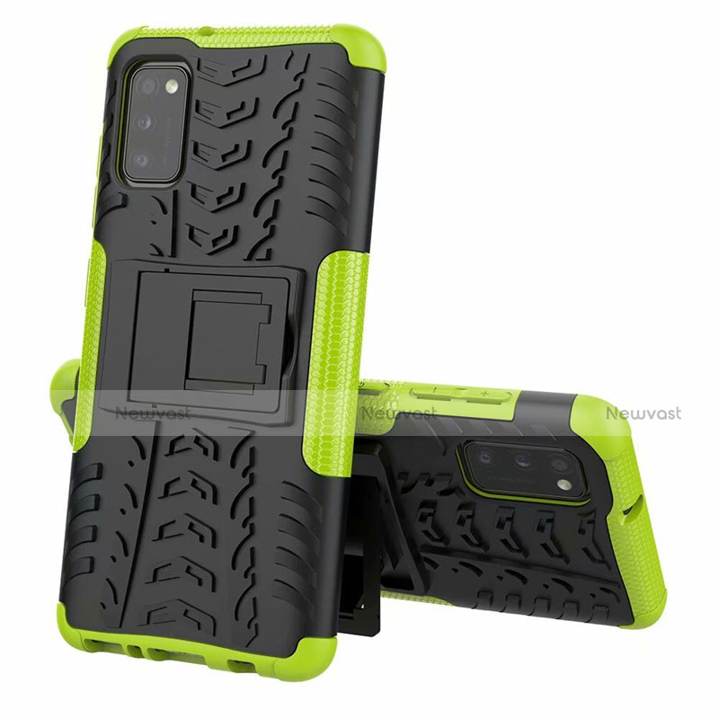 Silicone Matte Finish and Plastic Back Cover Case with Stand for Samsung Galaxy A41 Green