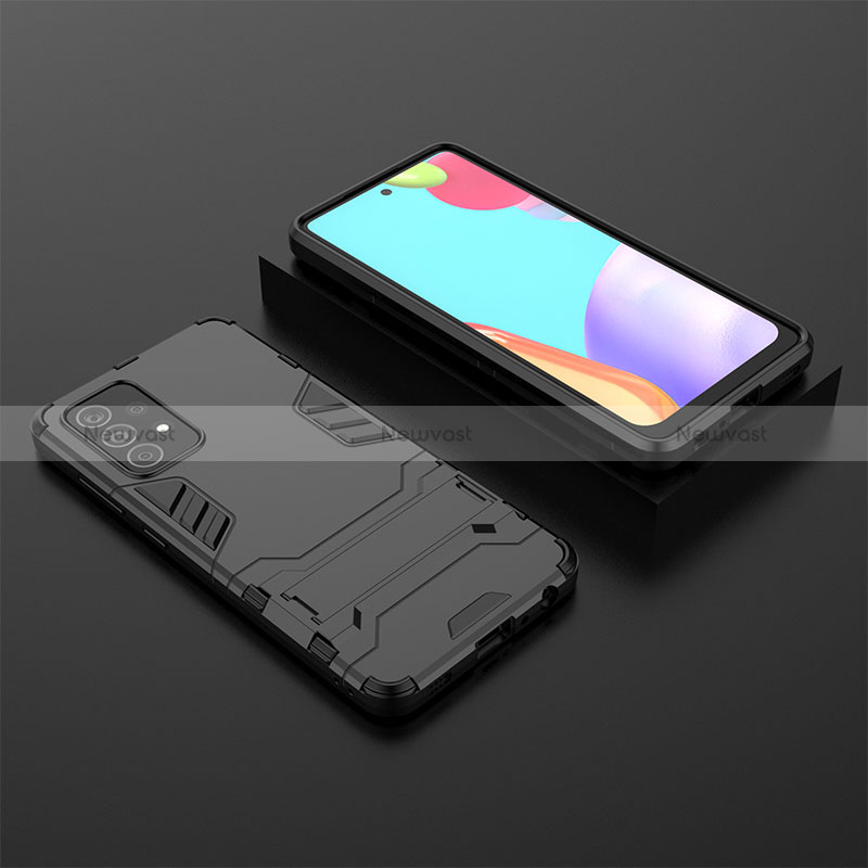 Silicone Matte Finish and Plastic Back Cover Case with Stand for Samsung Galaxy A52 5G Black