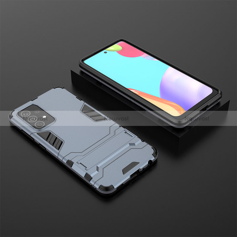 Silicone Matte Finish and Plastic Back Cover Case with Stand for Samsung Galaxy A52s 5G Blue