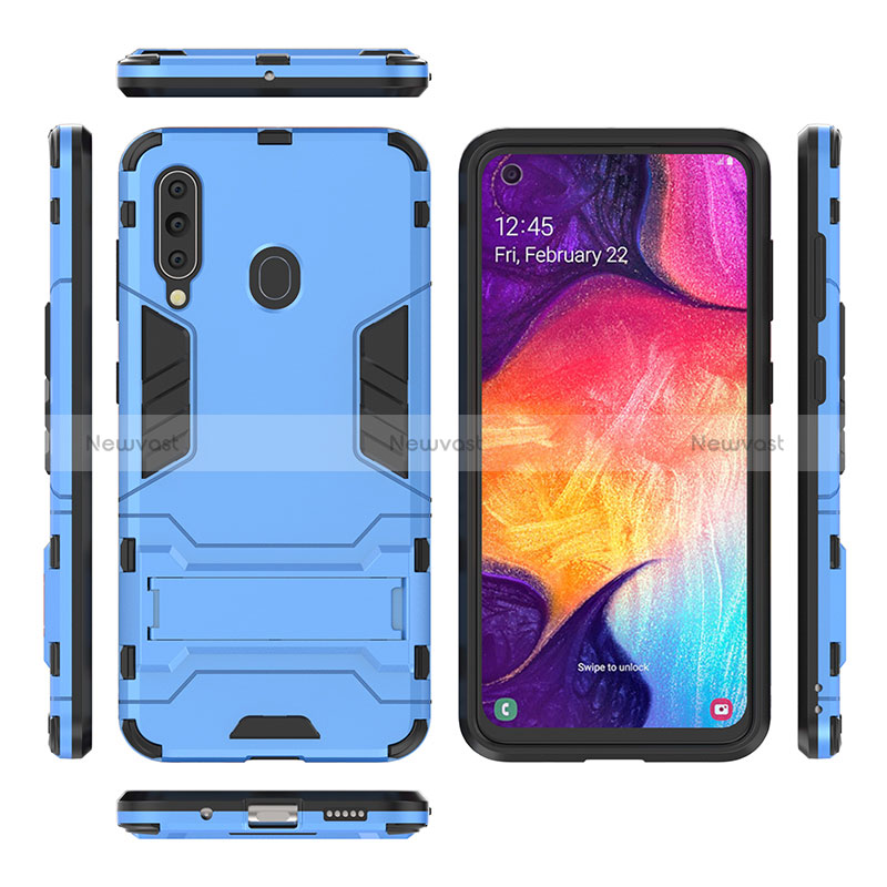 Silicone Matte Finish and Plastic Back Cover Case with Stand for Samsung Galaxy A60