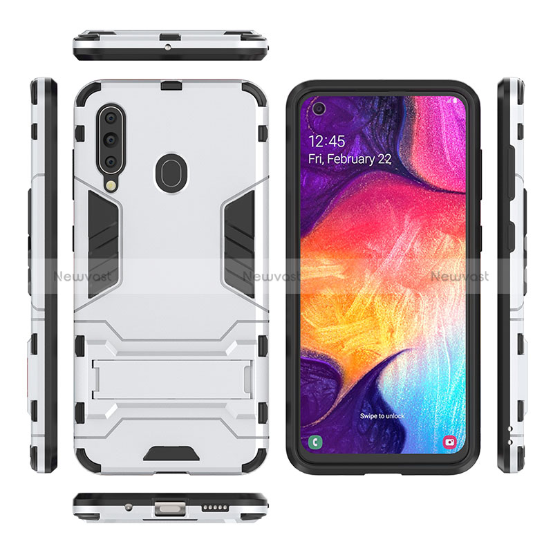 Silicone Matte Finish and Plastic Back Cover Case with Stand for Samsung Galaxy A60