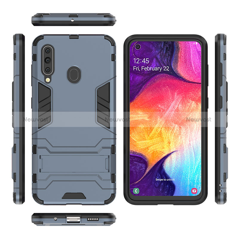 Silicone Matte Finish and Plastic Back Cover Case with Stand for Samsung Galaxy A60