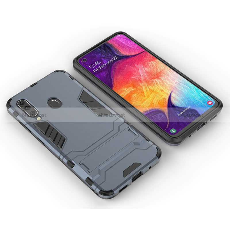 Silicone Matte Finish and Plastic Back Cover Case with Stand for Samsung Galaxy A60 Blue