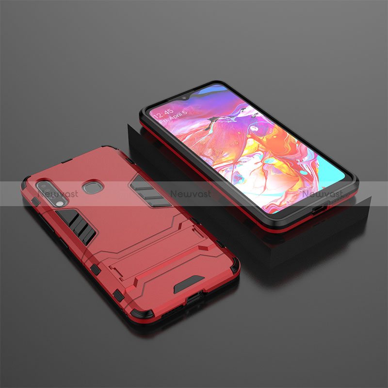 Silicone Matte Finish and Plastic Back Cover Case with Stand for Samsung Galaxy A70E