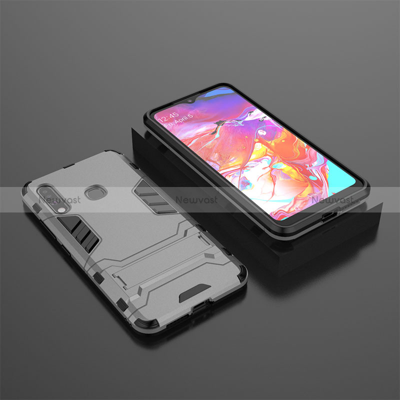 Silicone Matte Finish and Plastic Back Cover Case with Stand for Samsung Galaxy A70E