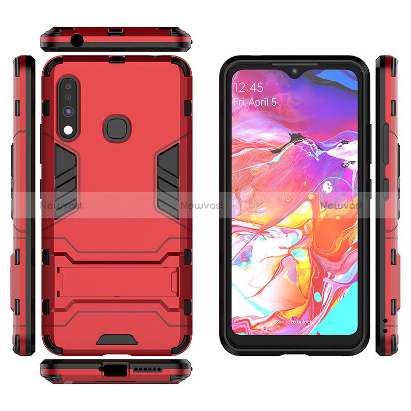 Silicone Matte Finish and Plastic Back Cover Case with Stand for Samsung Galaxy A70E