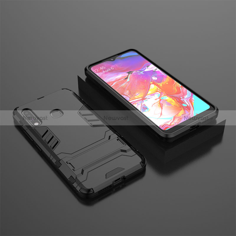 Silicone Matte Finish and Plastic Back Cover Case with Stand for Samsung Galaxy A70E Black
