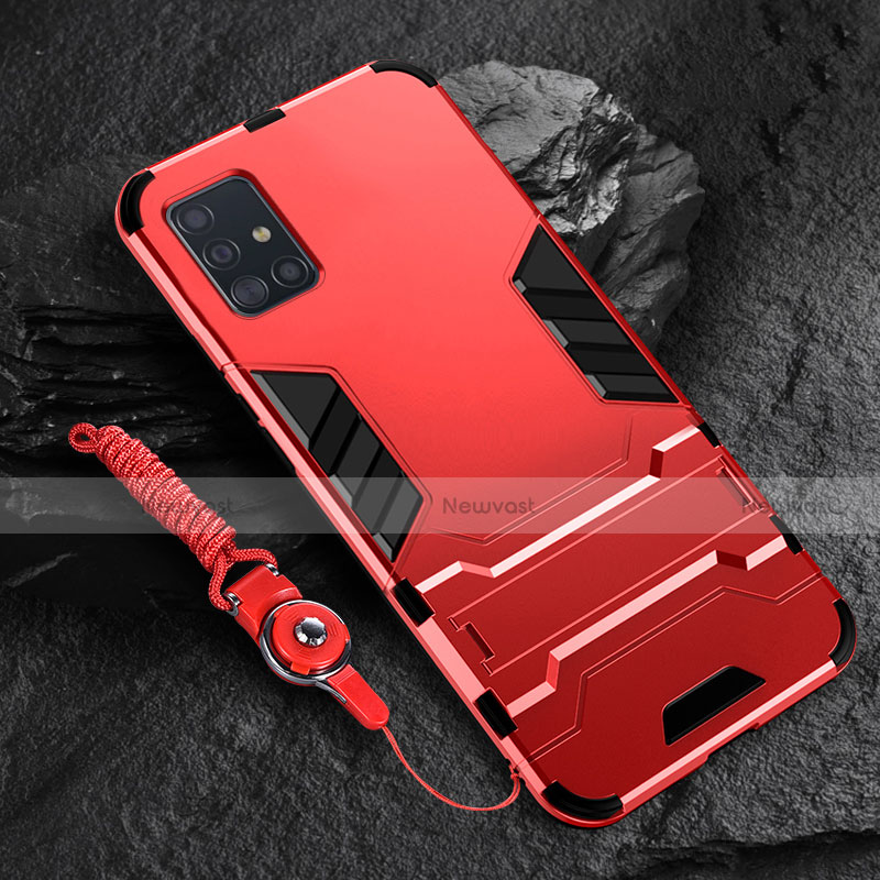 Silicone Matte Finish and Plastic Back Cover Case with Stand for Samsung Galaxy A71 5G Red