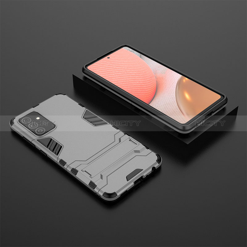 Silicone Matte Finish and Plastic Back Cover Case with Stand for Samsung Galaxy A72 4G