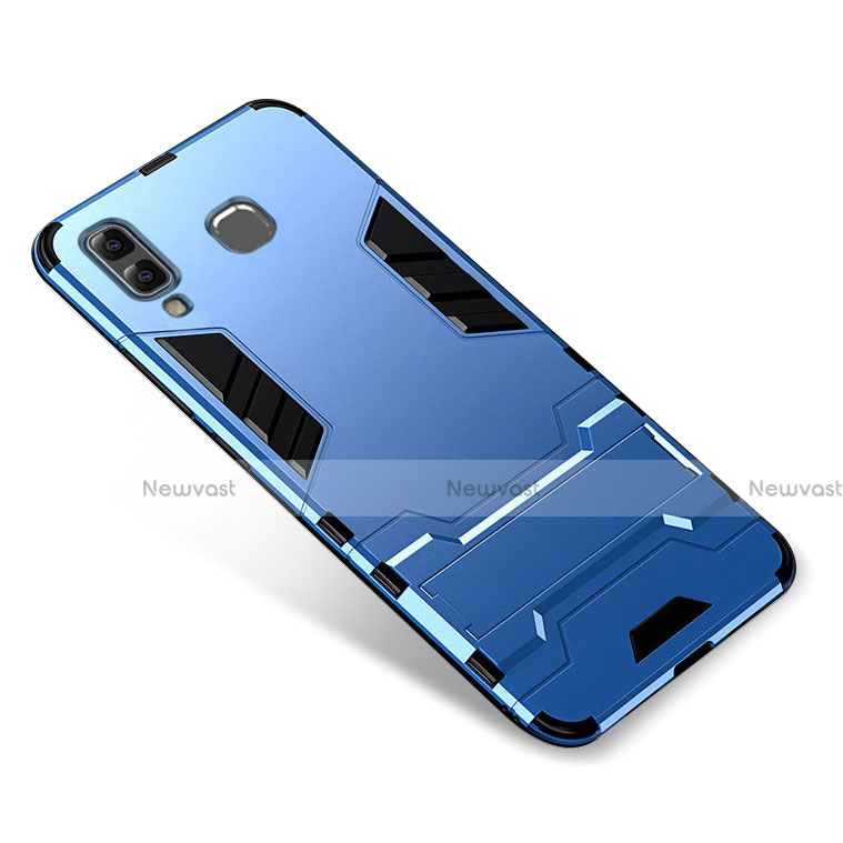 Silicone Matte Finish and Plastic Back Cover Case with Stand for Samsung Galaxy A8 Star Blue