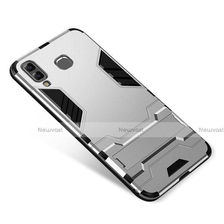 Silicone Matte Finish and Plastic Back Cover Case with Stand for Samsung Galaxy A8 Star Silver