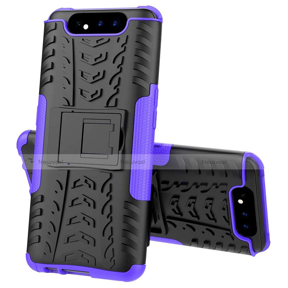 Silicone Matte Finish and Plastic Back Cover Case with Stand for Samsung Galaxy A80 Purple