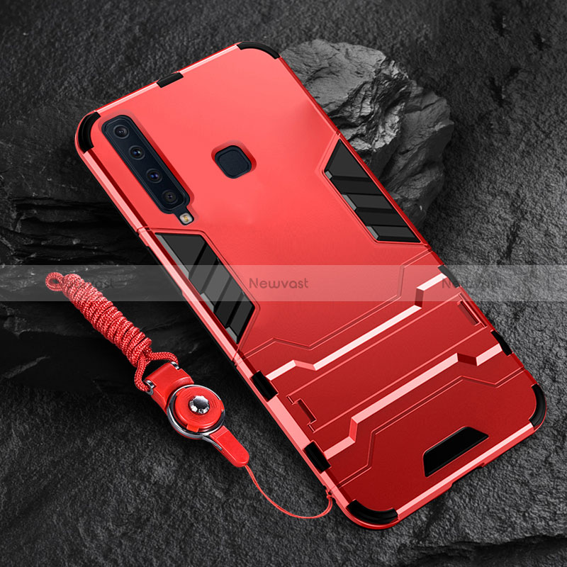 Silicone Matte Finish and Plastic Back Cover Case with Stand for Samsung Galaxy A9 (2018) A920 Red