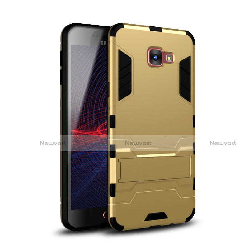 Silicone Matte Finish and Plastic Back Cover Case with Stand for Samsung Galaxy A9 Pro (2016) SM-A9100 Gold