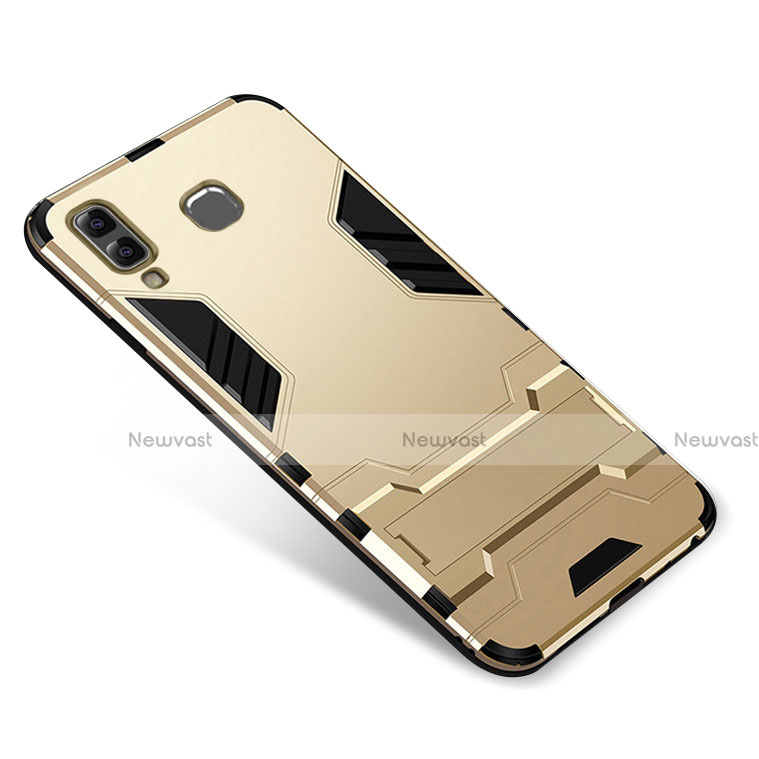 Silicone Matte Finish and Plastic Back Cover Case with Stand for Samsung Galaxy A9 Star SM-G8850 Gold