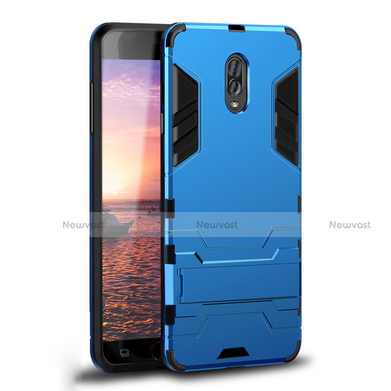 Silicone Matte Finish and Plastic Back Cover Case with Stand for Samsung Galaxy C8 C710F Sky Blue