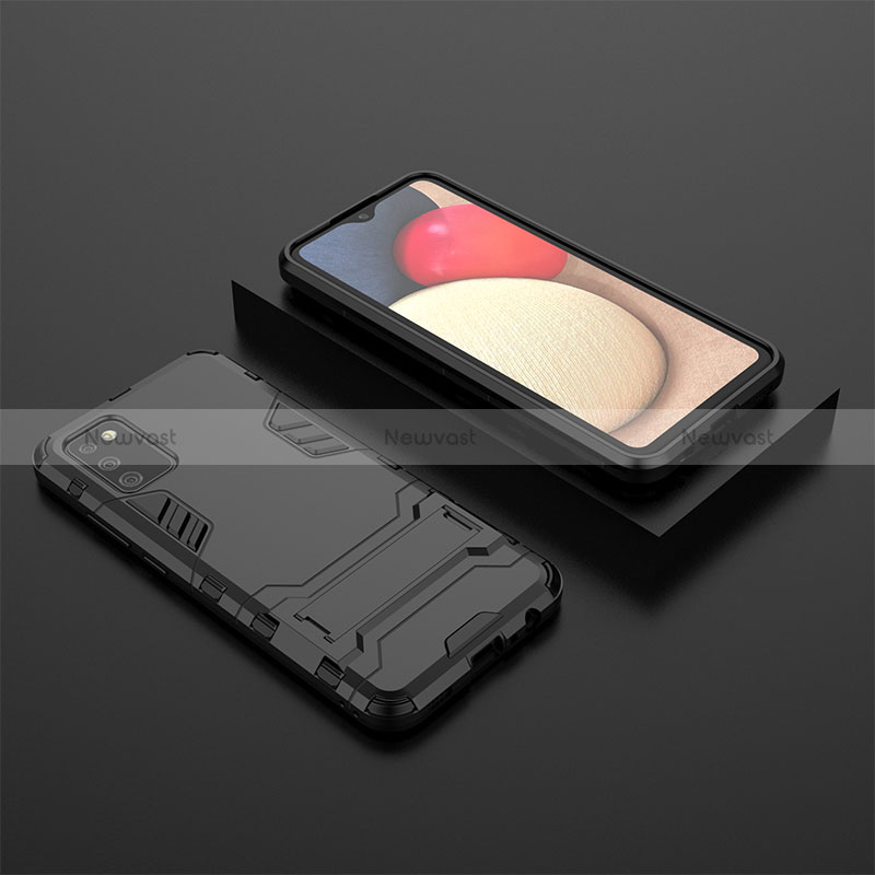 Silicone Matte Finish and Plastic Back Cover Case with Stand for Samsung Galaxy F02S SM-E025F Black