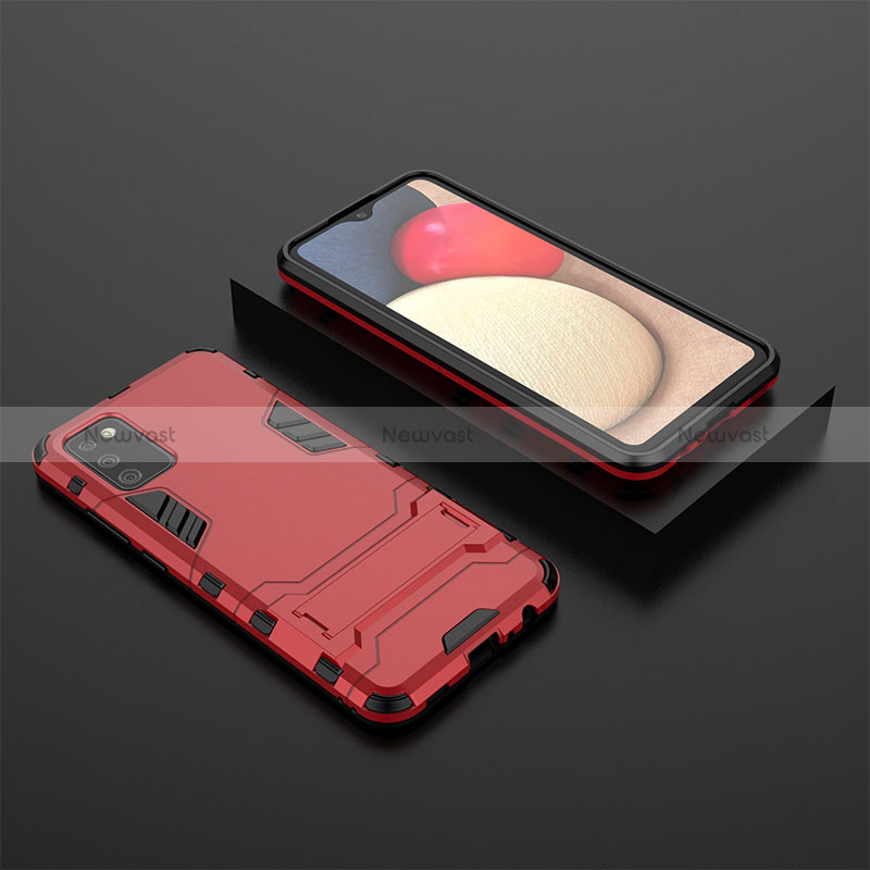 Silicone Matte Finish and Plastic Back Cover Case with Stand for Samsung Galaxy F02S SM-E025F Red