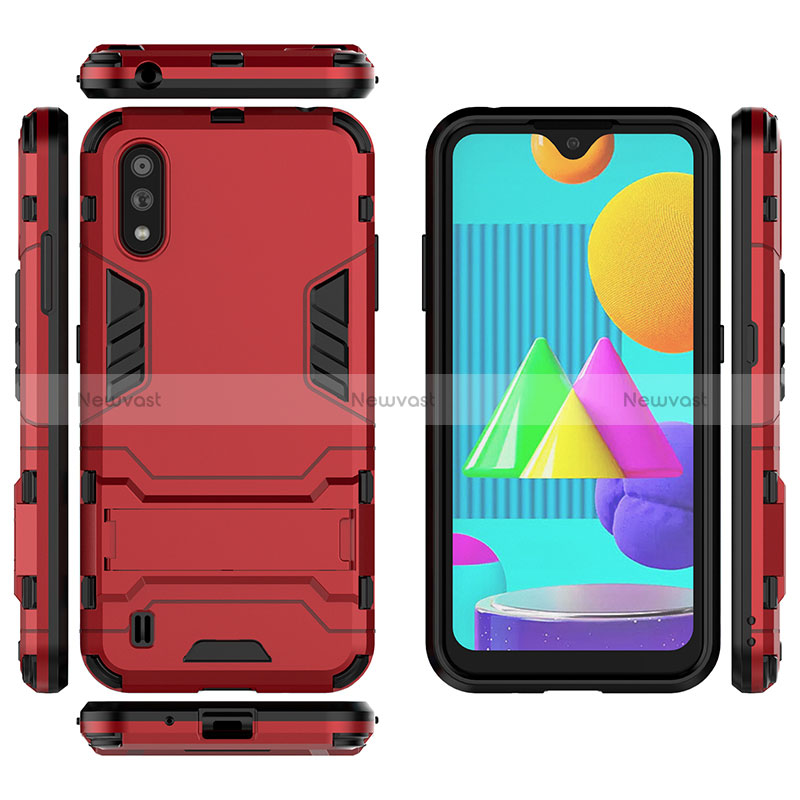 Silicone Matte Finish and Plastic Back Cover Case with Stand for Samsung Galaxy M01