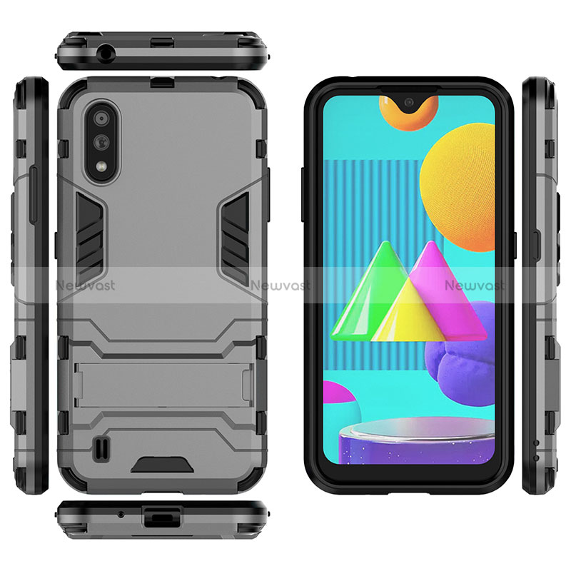 Silicone Matte Finish and Plastic Back Cover Case with Stand for Samsung Galaxy M01