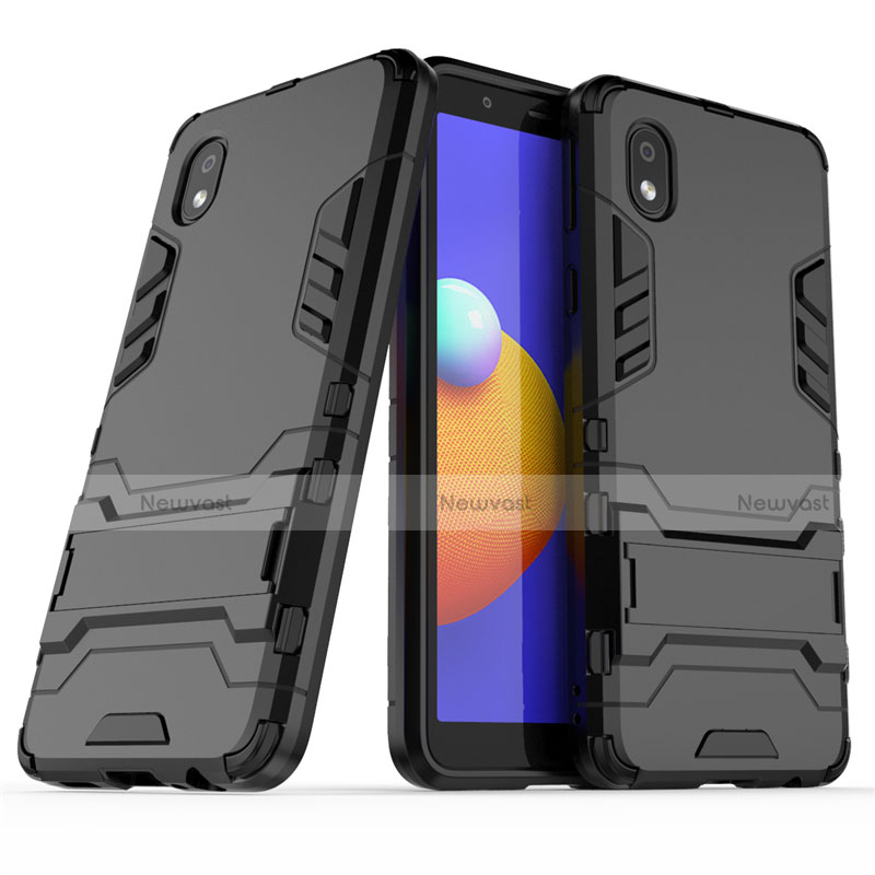 Silicone Matte Finish and Plastic Back Cover Case with Stand for Samsung Galaxy M01 Core