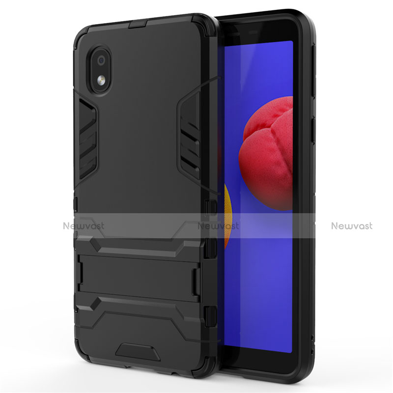 Silicone Matte Finish and Plastic Back Cover Case with Stand for Samsung Galaxy M01 Core Black