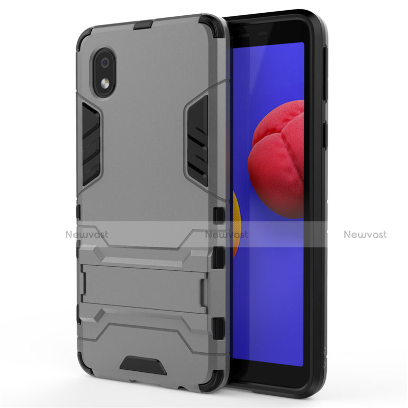 Silicone Matte Finish and Plastic Back Cover Case with Stand for Samsung Galaxy M01 Core Gray