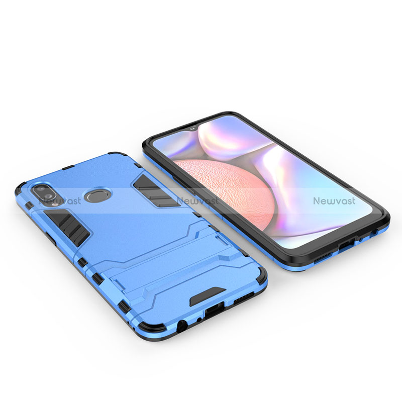 Silicone Matte Finish and Plastic Back Cover Case with Stand for Samsung Galaxy M01s Blue