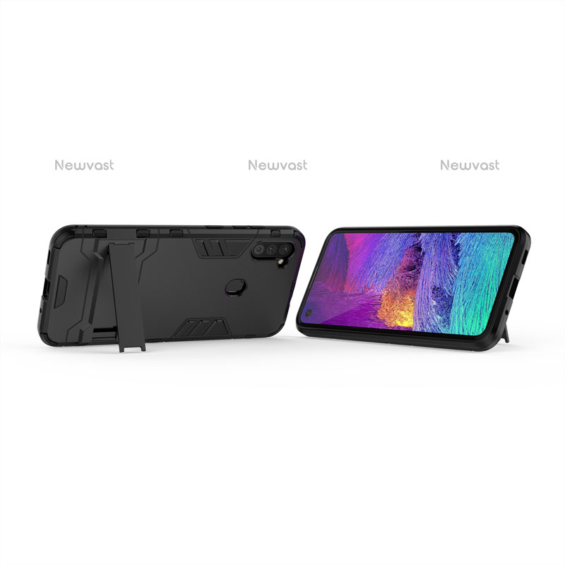 Silicone Matte Finish and Plastic Back Cover Case with Stand for Samsung Galaxy M11