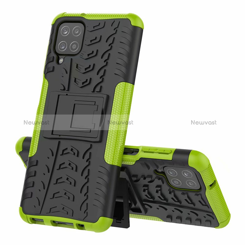 Silicone Matte Finish and Plastic Back Cover Case with Stand for Samsung Galaxy M12 Green