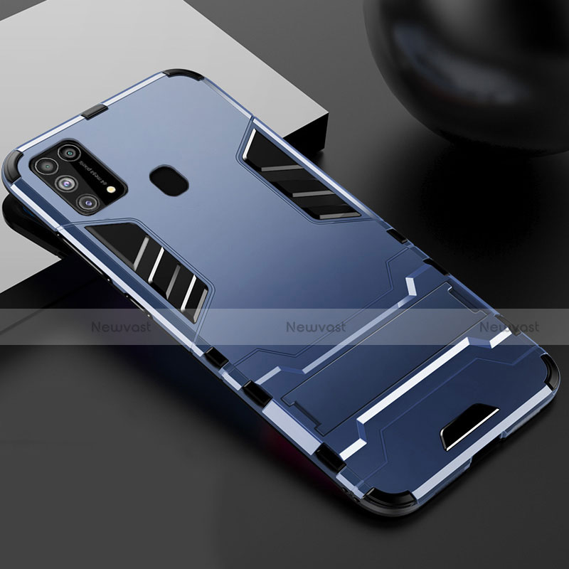 Silicone Matte Finish and Plastic Back Cover Case with Stand for Samsung Galaxy M31 Blue