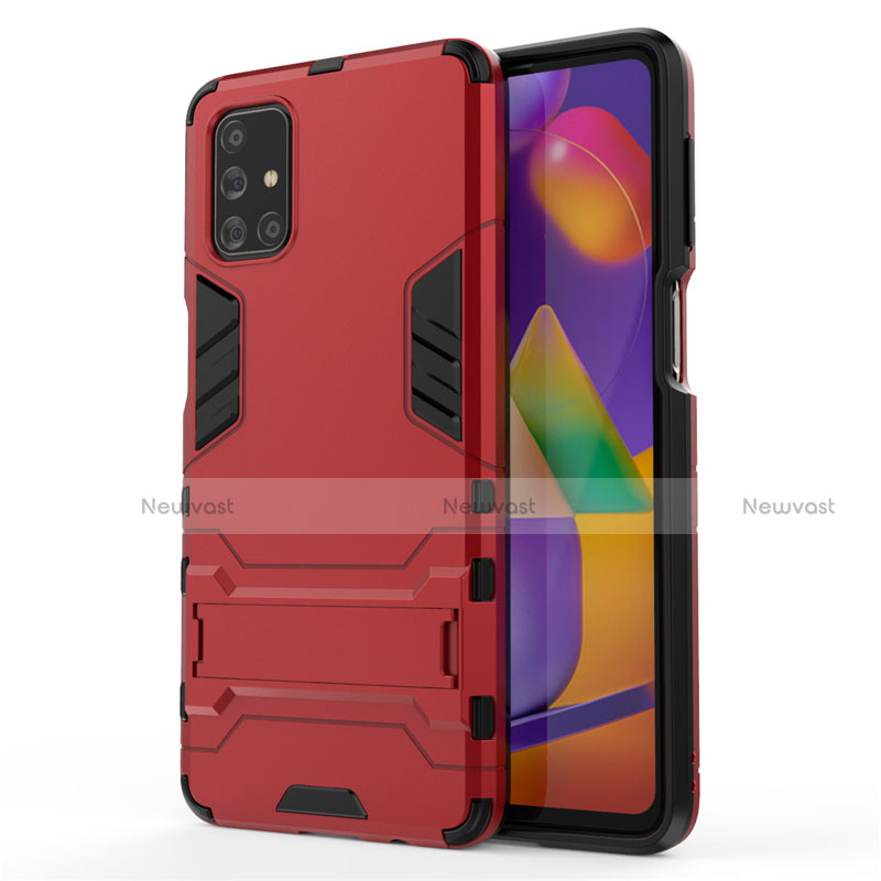 Silicone Matte Finish and Plastic Back Cover Case with Stand for Samsung Galaxy M31s Red