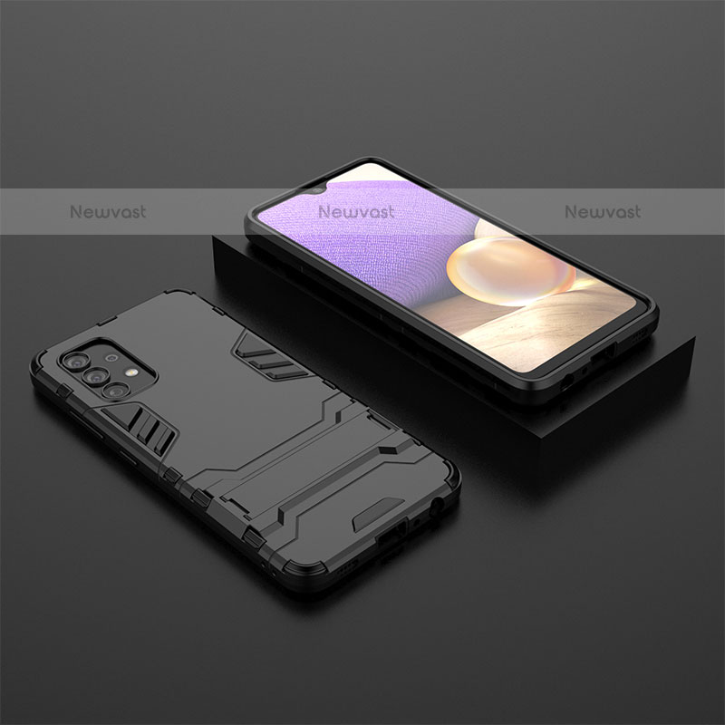 Silicone Matte Finish and Plastic Back Cover Case with Stand for Samsung Galaxy M32 5G Black