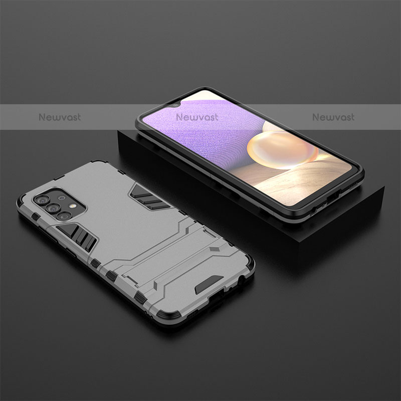 Silicone Matte Finish and Plastic Back Cover Case with Stand for Samsung Galaxy M32 5G Gray