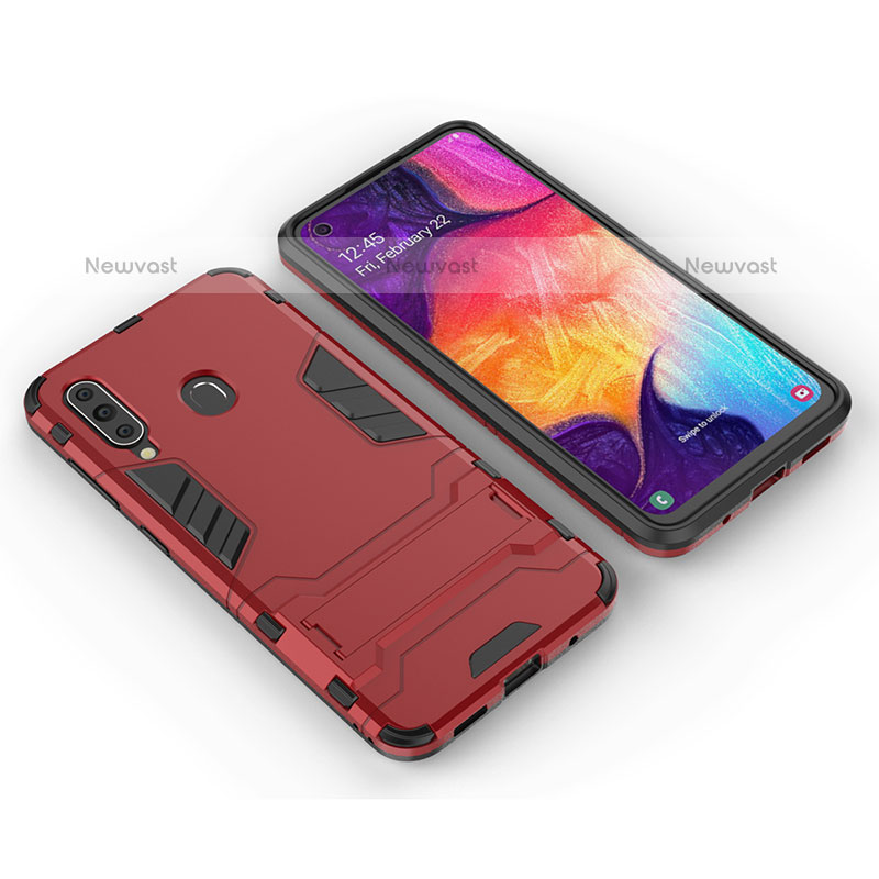 Silicone Matte Finish and Plastic Back Cover Case with Stand for Samsung Galaxy M40 Red