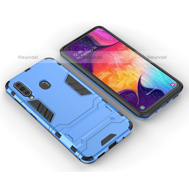 Silicone Matte Finish and Plastic Back Cover Case with Stand for Samsung Galaxy M40 Sky Blue