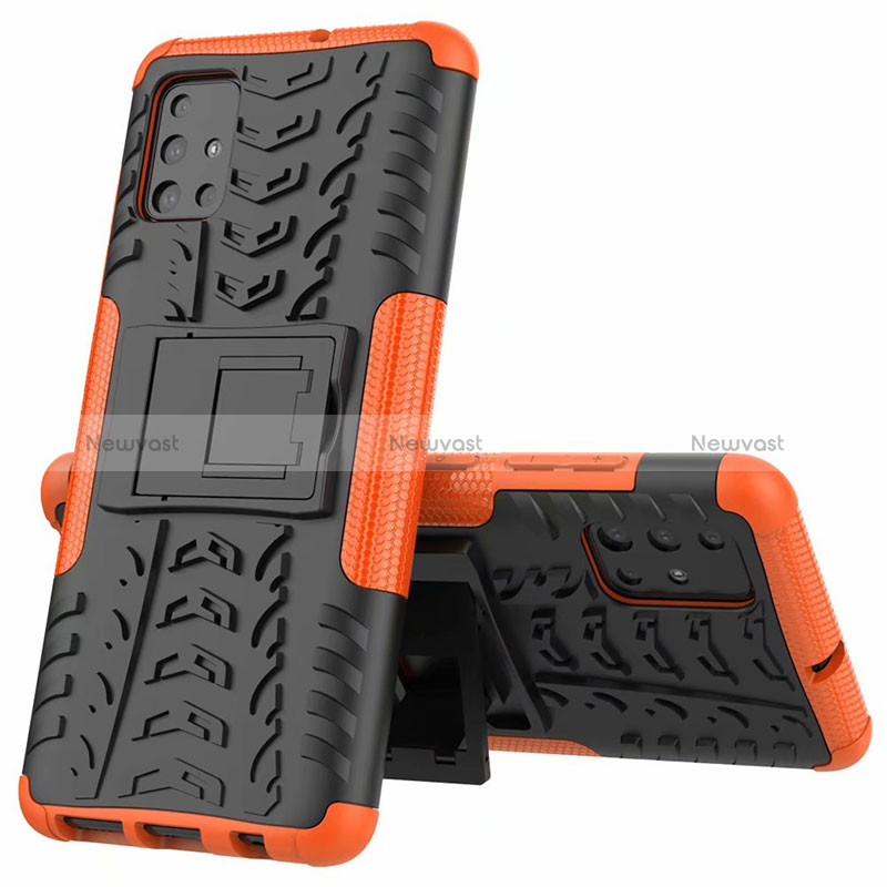 Silicone Matte Finish and Plastic Back Cover Case with Stand for Samsung Galaxy M40S Orange