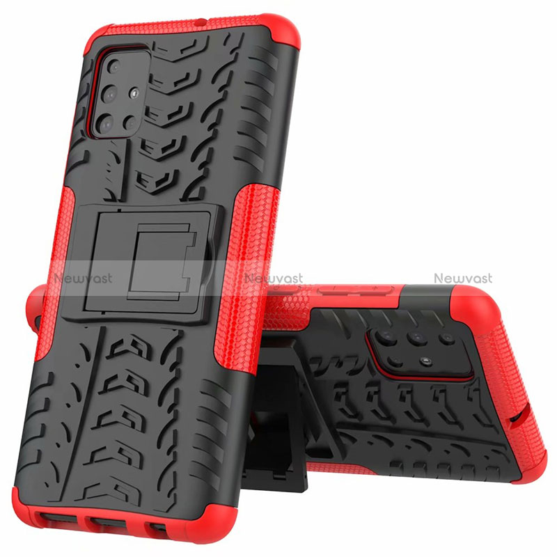 Silicone Matte Finish and Plastic Back Cover Case with Stand for Samsung Galaxy M40S Red