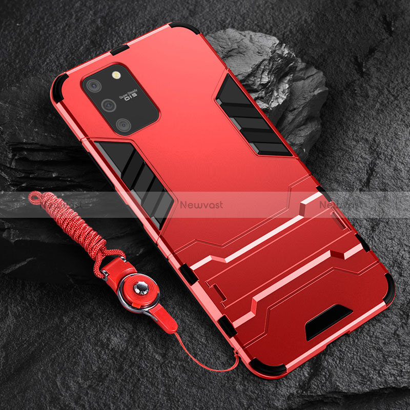 Silicone Matte Finish and Plastic Back Cover Case with Stand for Samsung Galaxy M80S Red