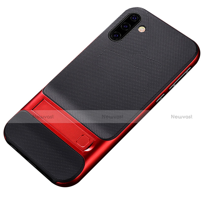 Silicone Matte Finish and Plastic Back Cover Case with Stand for Samsung Galaxy Note 10 5G Red