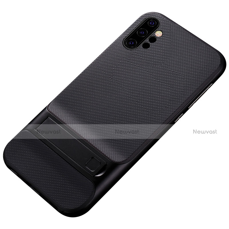 Silicone Matte Finish and Plastic Back Cover Case with Stand for Samsung Galaxy Note 10 Plus 5G Black