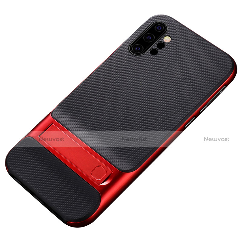 Silicone Matte Finish and Plastic Back Cover Case with Stand for Samsung Galaxy Note 10 Plus 5G Red