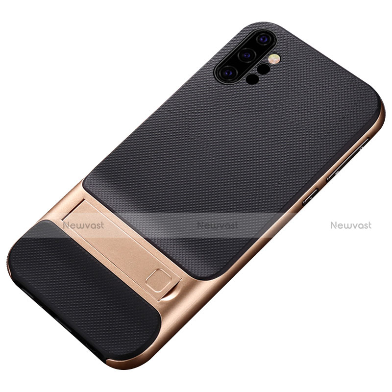 Silicone Matte Finish and Plastic Back Cover Case with Stand for Samsung Galaxy Note 10 Plus Gold