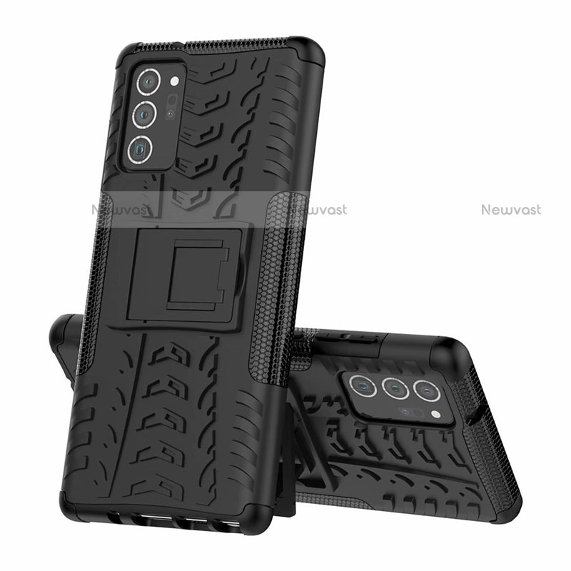 Silicone Matte Finish and Plastic Back Cover Case with Stand for Samsung Galaxy Note 20 5G Black