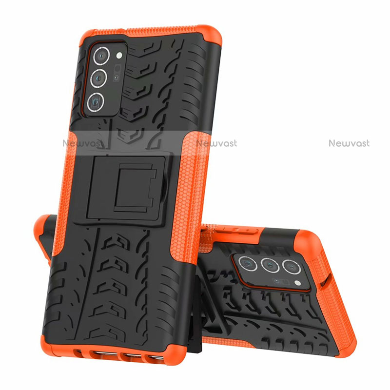 Silicone Matte Finish and Plastic Back Cover Case with Stand for Samsung Galaxy Note 20 5G Orange