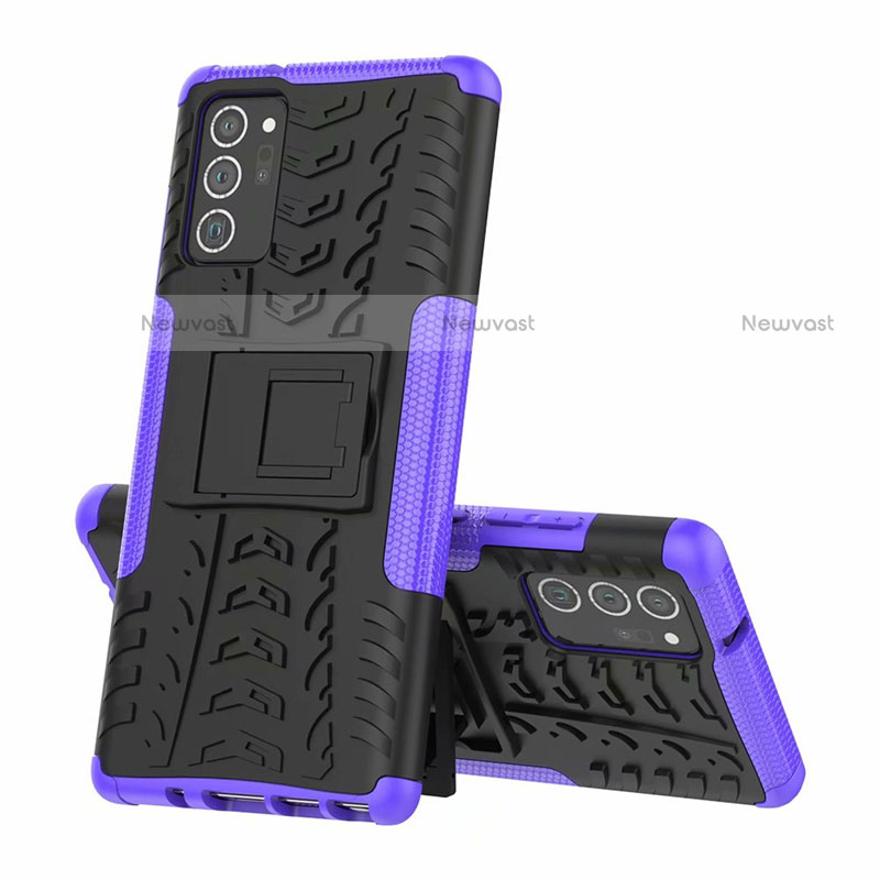 Silicone Matte Finish and Plastic Back Cover Case with Stand for Samsung Galaxy Note 20 5G Purple