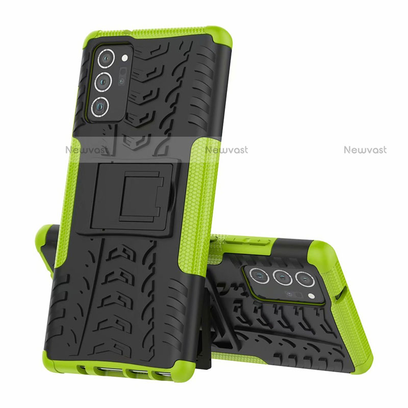 Silicone Matte Finish and Plastic Back Cover Case with Stand for Samsung Galaxy Note 20 Ultra 5G Green